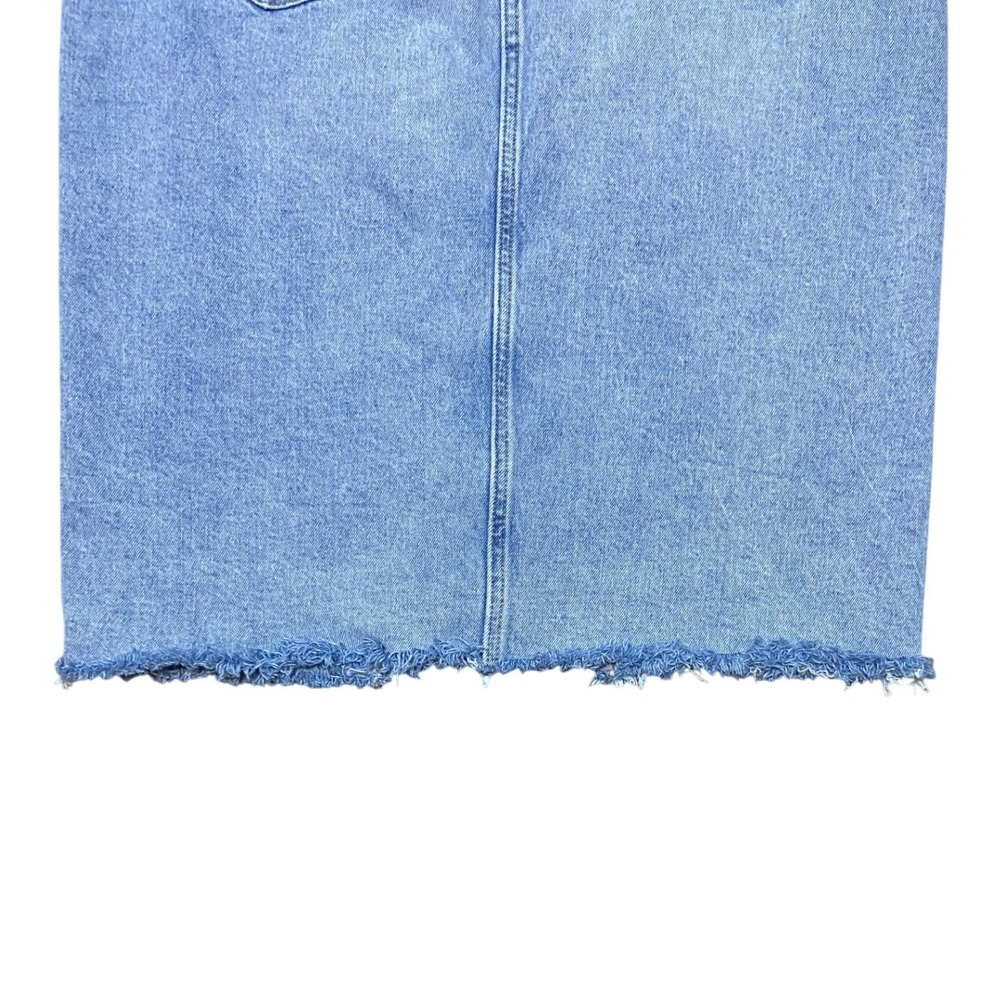 Old Navy Higher High-Rise Denim Midi Skirt Light Wash Button Fly Raw Hem Size 12 - Picture 10 of 10